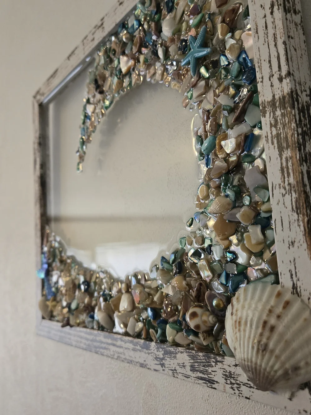 Coastal Wave Seashell Wall Art - Turquoise and Beige